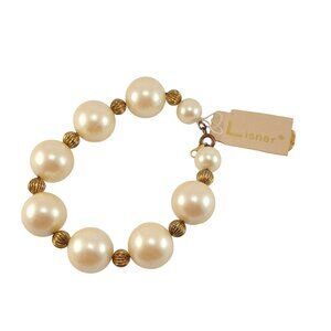 Lisner Faux Pearl Gold Tone Beaded Bracelet Original Hang Tag